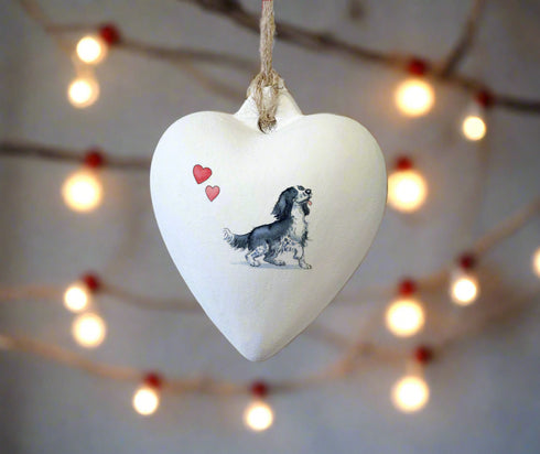 Sprocker Black & White Ceramic Heart Bauble